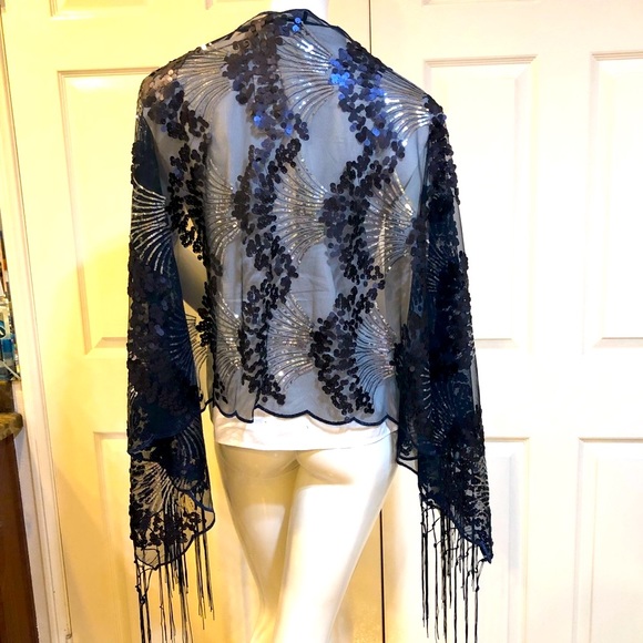 INC-Art Deco Sequin Evening Wrap-Fringed-NWT - Picture 5 of 6